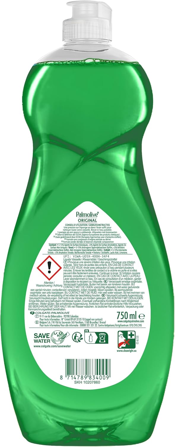 Liquide Vaisselle Palmolive Original à l'Amande Douce - Respectueux de la Peau - Produit Dégraissant Pour une Vaisselle Étincelante - Flacon 750