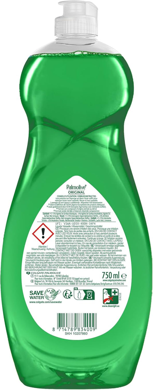 Liquide Vaisselle Palmolive Original à l'Amande Douce - Respectueux de la Peau - Produit Dégraissant Pour une Vaisselle Étincelante - Flacon 750